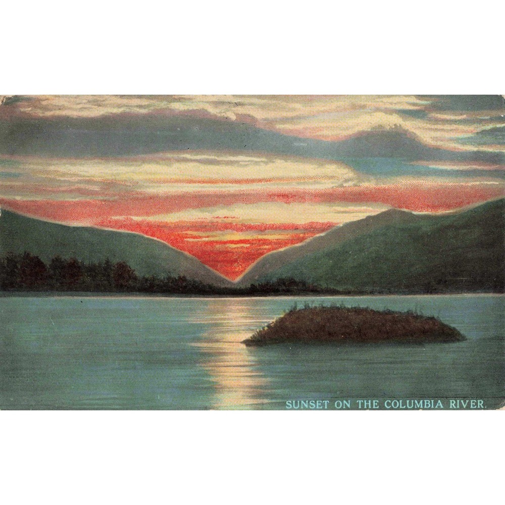 Vtg Sunset on the Columbia River Postcard 1914 The Dalles Oregon Wesley Andrews - Picture 1 of 2
